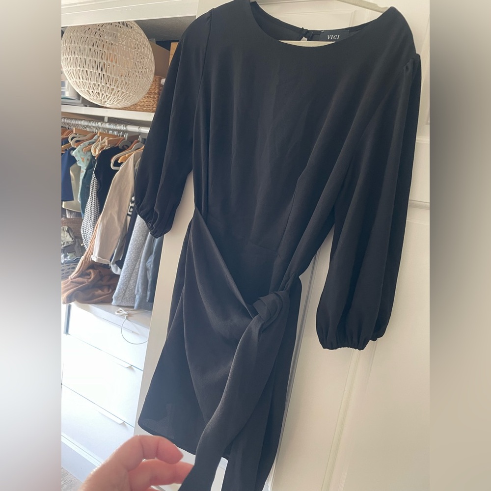 Vici Dress with Tie Front and Bishop Sleeves